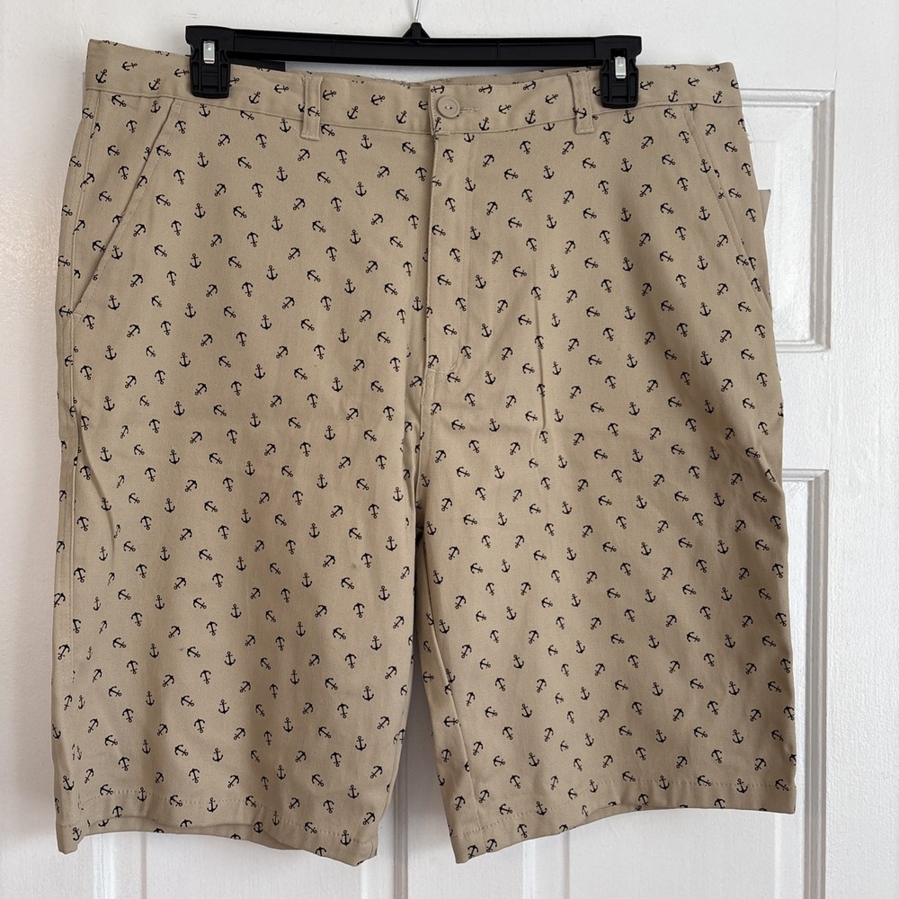 Brooklyn Cloth Mens Khaki Anchor Print Twill Shorts Size 40 BSM2459F Nautical